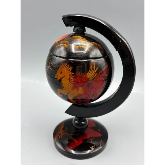 Globe Ashtray Hand Painted Chinoiserie Style Floating Catchall Lacquered Globe - Picture 1 of 7